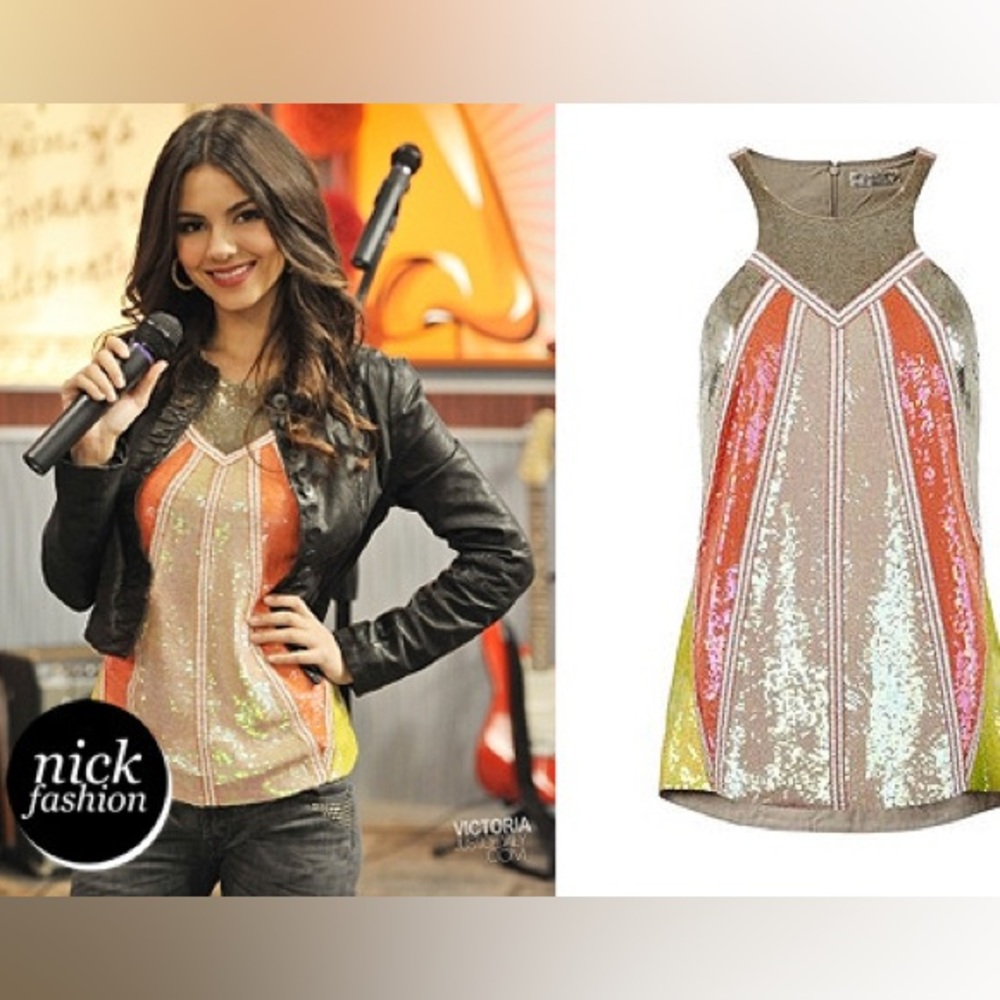 Allsaints gold coral sequin embellished top